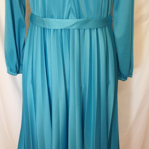 Sunshine Alley Blue Turquoise Pleated Skirt Dress Vintage - Picture 4 of 12